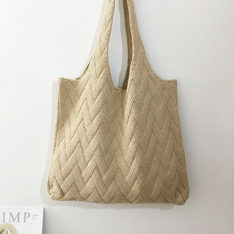 Avocado Green Knit Tote One-Shoulder Sweater shopping Bag