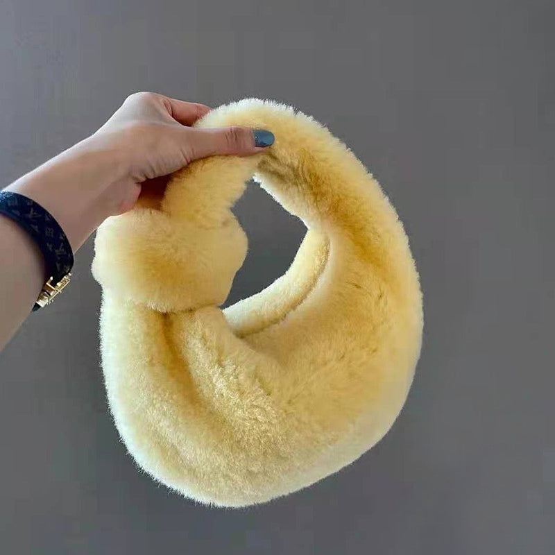 Ladies Hand Lamb Wool Knotted Cloud handBag