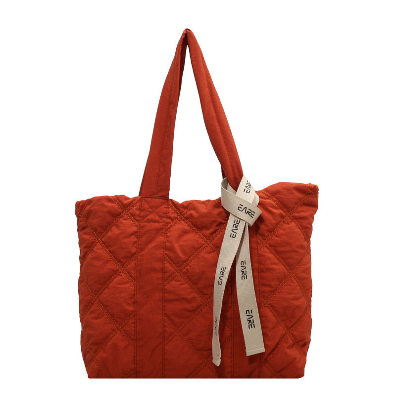 Women's Winter New Silk Scarf Rhombus Large-capacity Padded Shoulder Bag