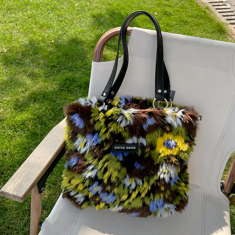 Oil Painting Art Color Plush shoulder Bag