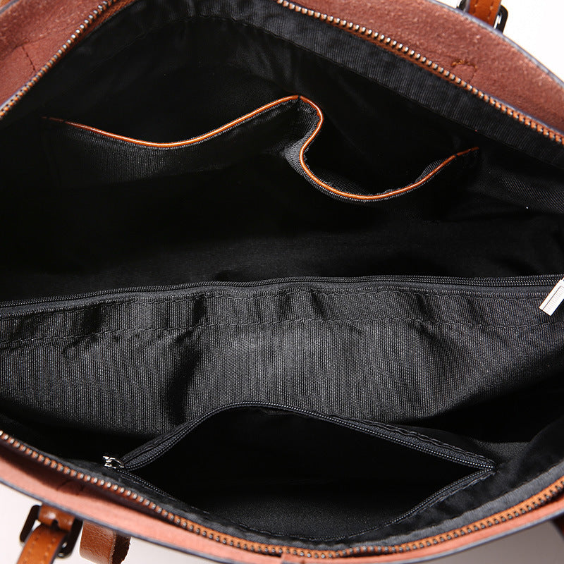New fashion leather handbag shoulder cowhide shopping bag leather bag is simple and practical, portable