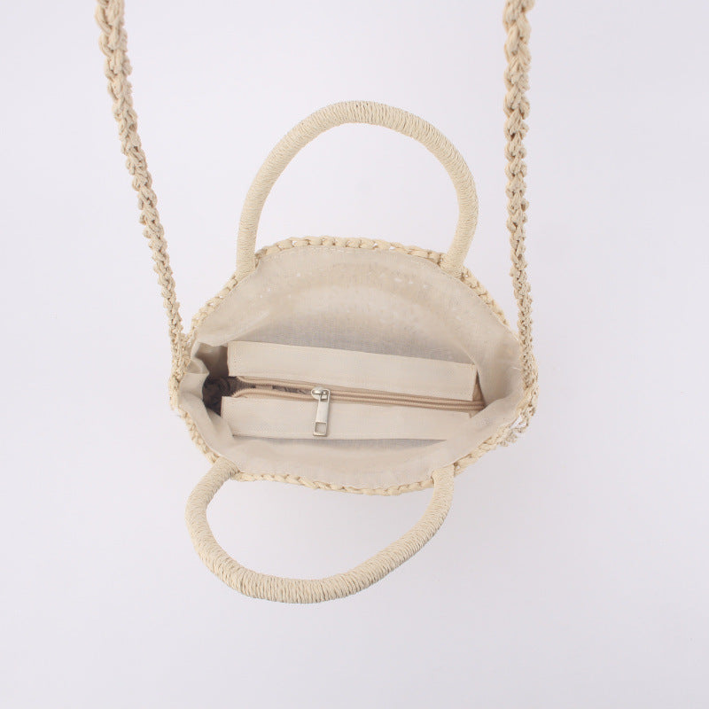 Beach Braided Bag Round Tote Shoulder