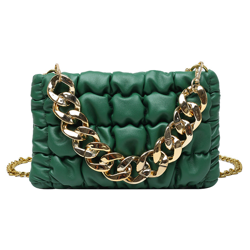 European And American Lattice Thick Chain Portable Small Square Bag