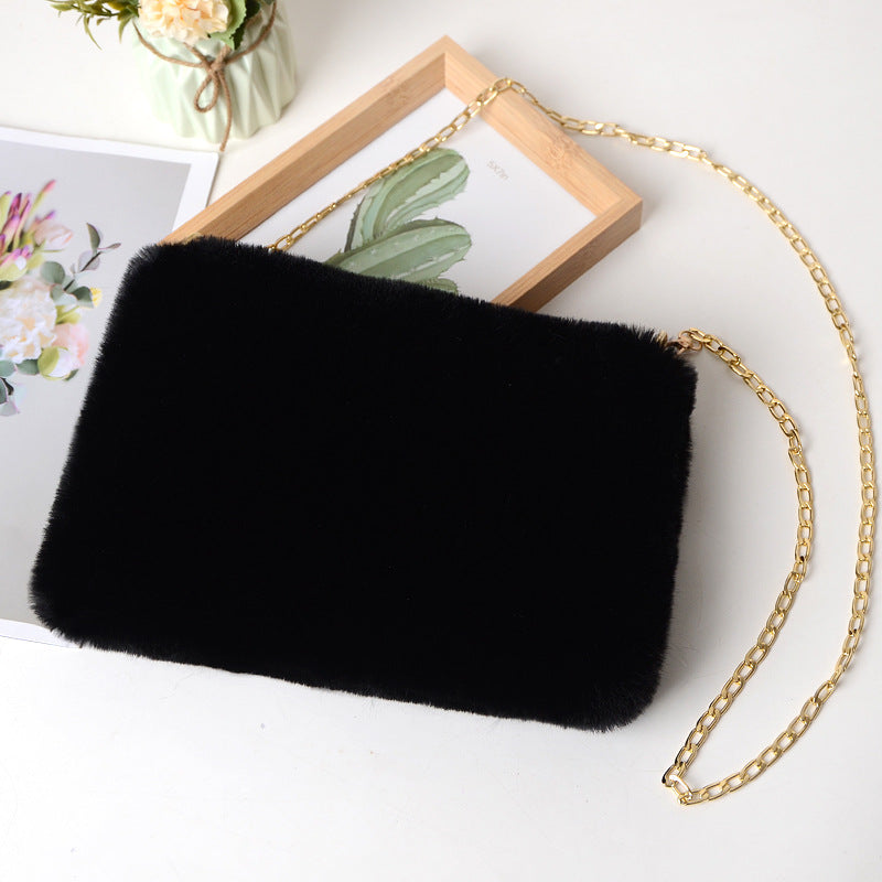 Women's Plush Briefcase Square Chain File Bag