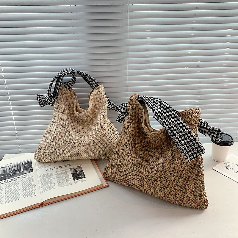 Ins Ethnic Style Straw Woven One Shoulder Cute Bow Bag