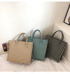 Women's Large Capacity Knitted Hand Plaid Tote Bag