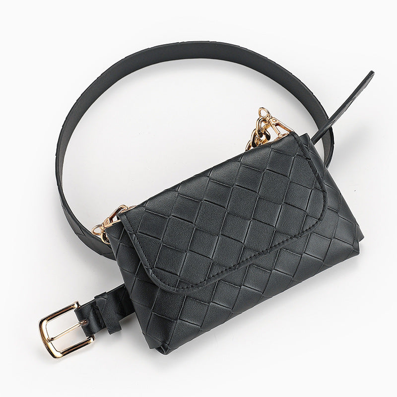 Plaid Leisure Decorative Chain Waist Bag