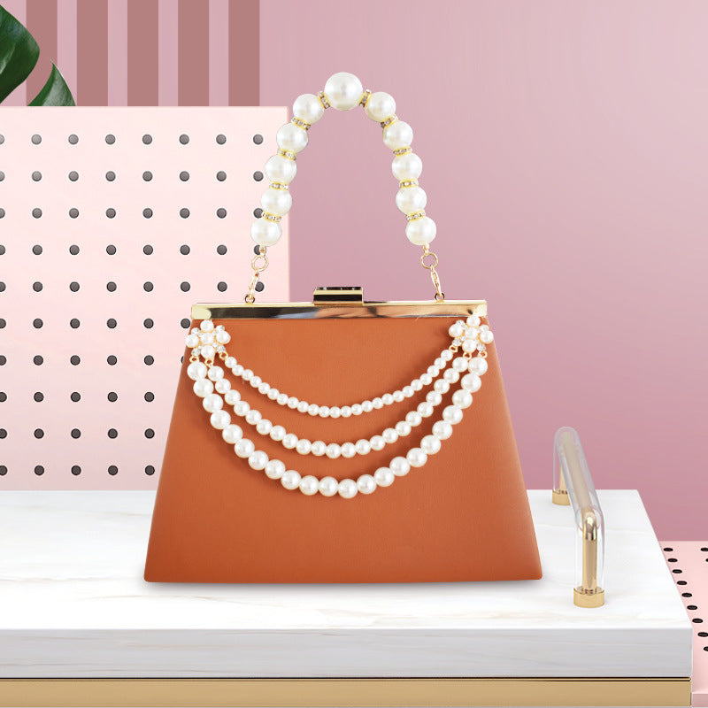 European And American Pearl Chain handBag Sheepskin Pattern