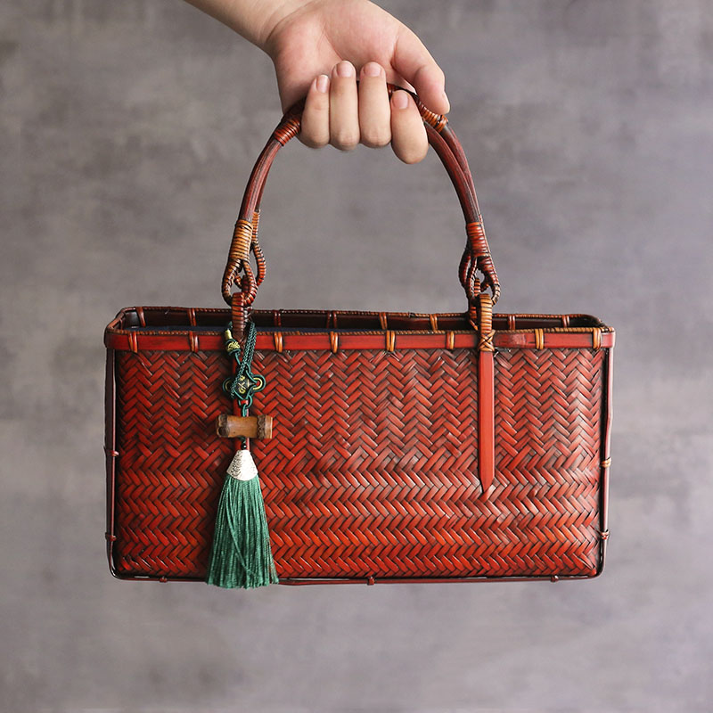 Bamboo Weaving Literary Youth Ceremony Storage Handbag