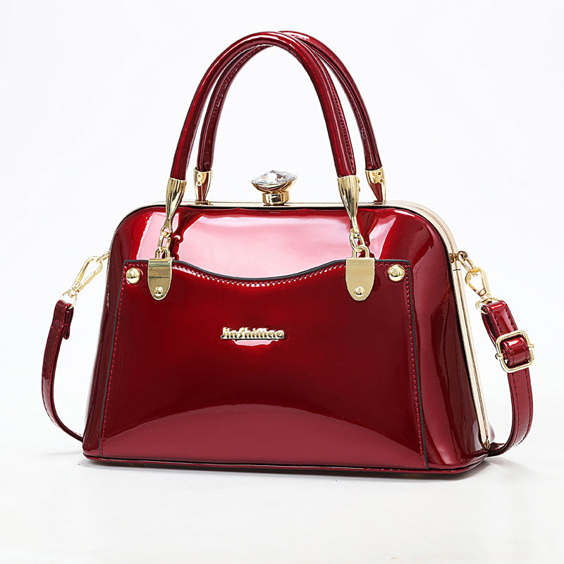 New Popular Bright Leather Steel Frame Fashion Handbag