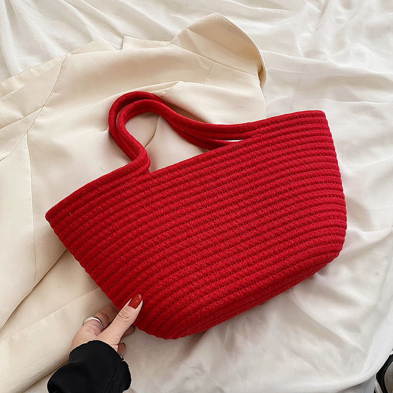 Cotton Woven One hand Portable Large Capacity Bucket Women's Bag