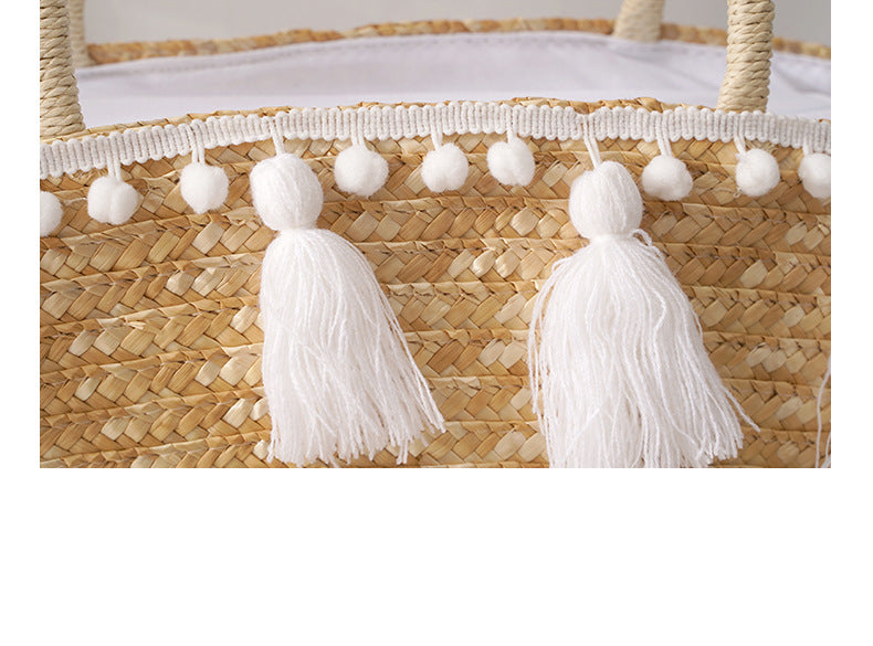 Women's Large Capacity Tote Bag Western Style One Shoulder Straw Woven