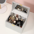 Cosmetic Storage Box Dustproof PU Leather Large Capacity Creative