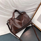 Oil Leather Handbag Shoulder Bag Personality Rivet Crossbody
