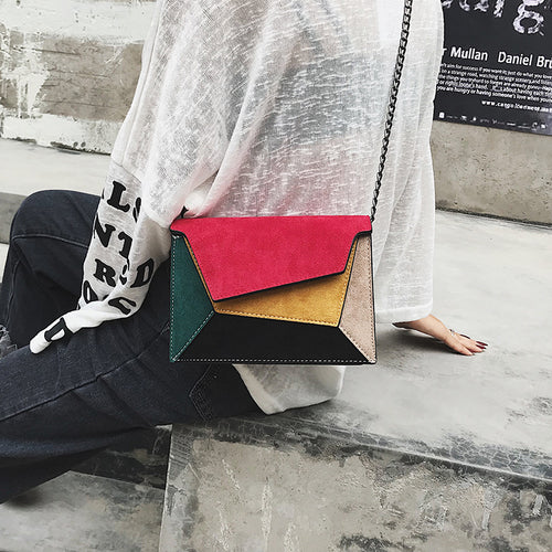 autumn new color personality stitching crossbody bag simple shoulder diagonal package frosted small square bag