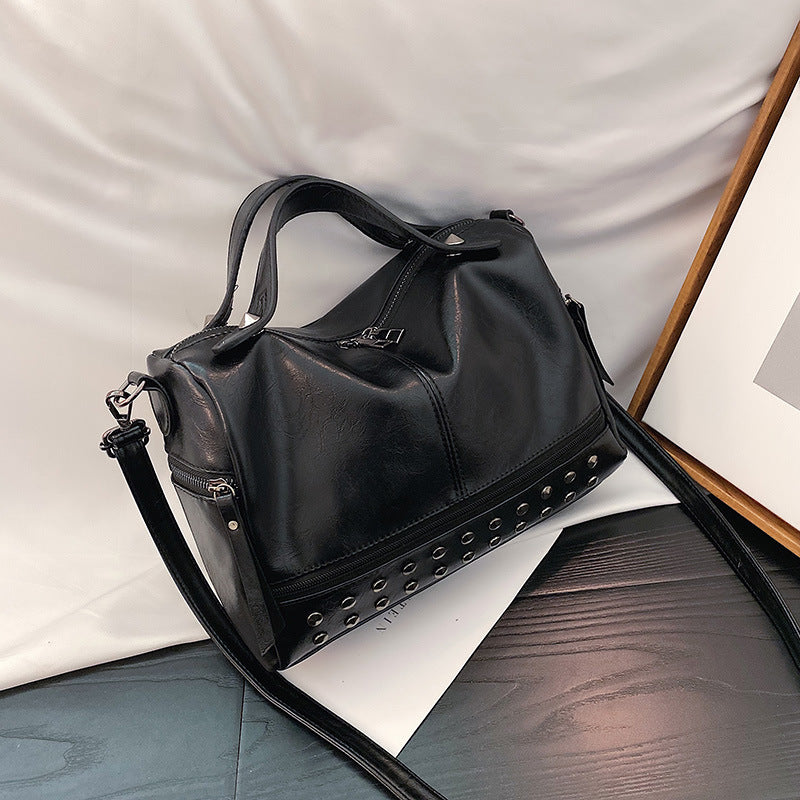 Oil Leather Handbag Shoulder Bag Personality Rivet Crossbody