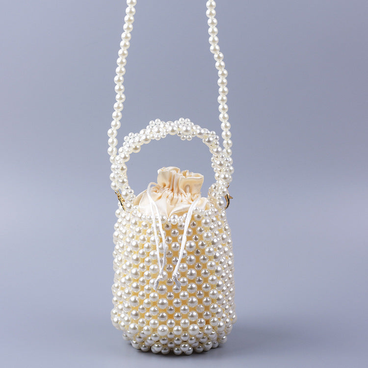 Women's Hand-woven Pearl Bucket Handbag