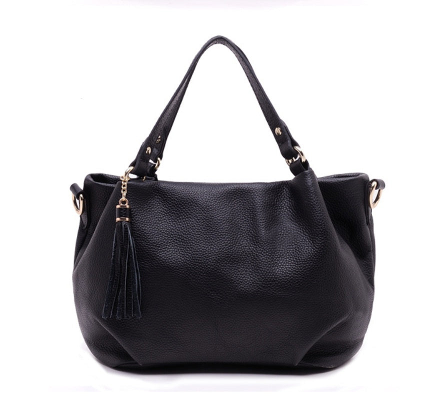 Women's portable diagonal cross-body sling bucket top layer cowhide leather handbag