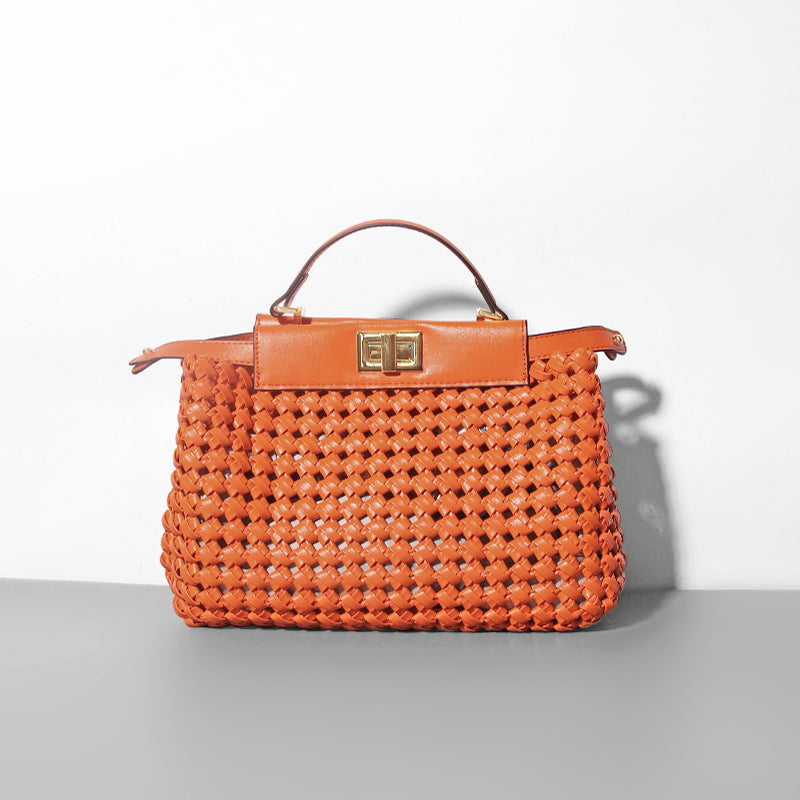 Women's Niche Platinum Leather Handbag Hollow Out