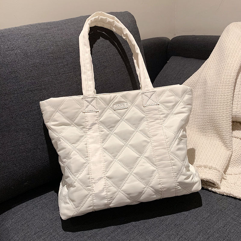 Solid Color Oxford Cloth Shoulder Bag With Diamond Pattern Personalized Stitching