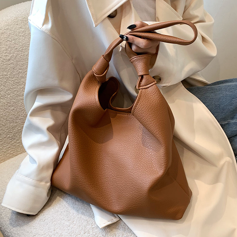 Bucket Shoulder Side Trend Simple Big Handbags PU Leather Totes