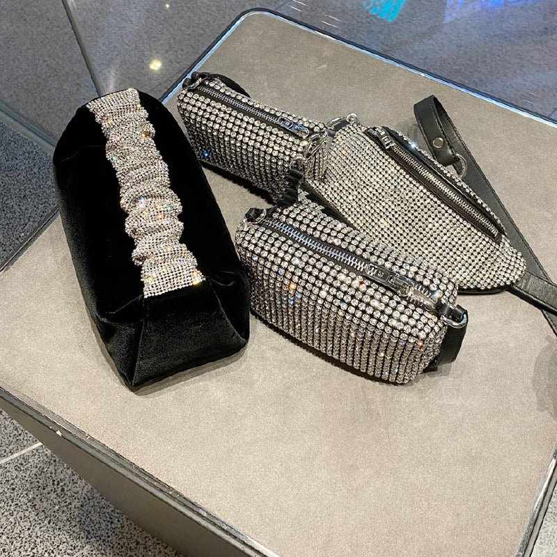 Velvet handBag With Diamond Handle