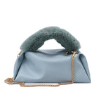 Fashion Solid Color One-shoulder Chain Plush Handbag