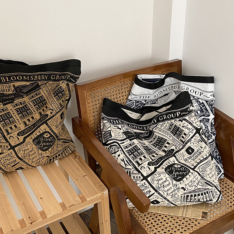 Retro Illustration Handbag Female Ins