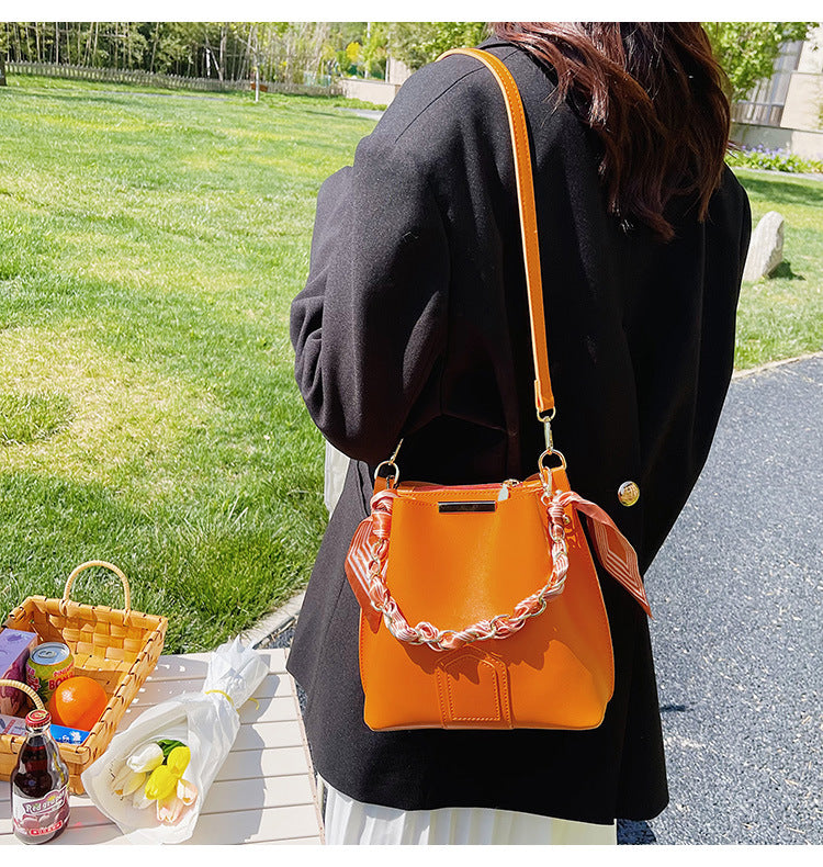 Leather crossbody Tote Bag with Chain Sling Handle