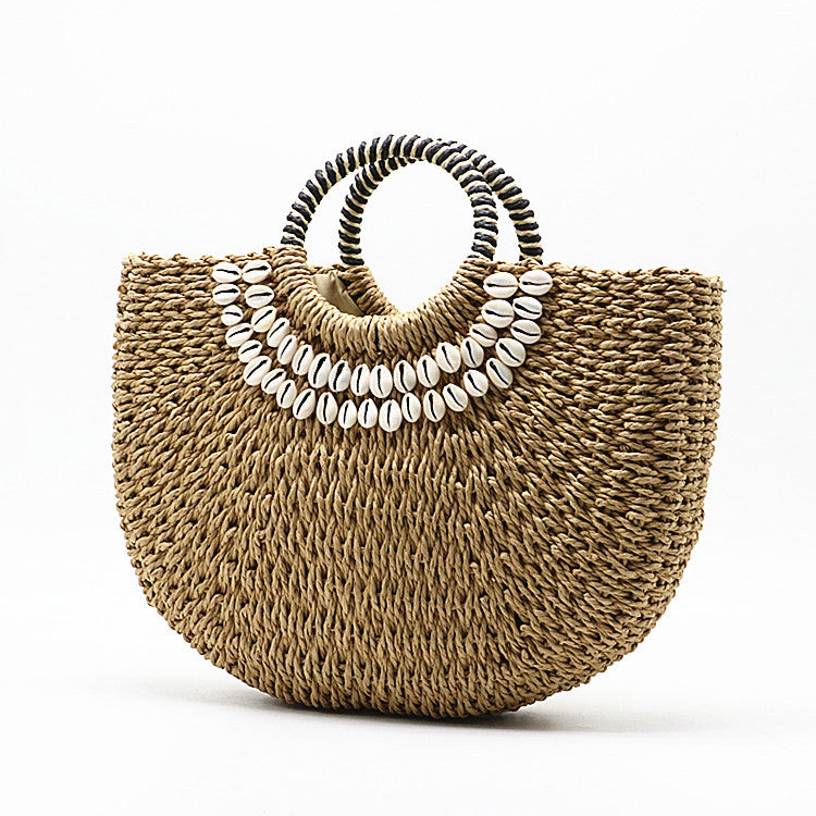 Hand-stitched shell bag round handbag