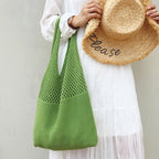 Avocado Green Knit Tote One-Shoulder Sweater shopping Bag