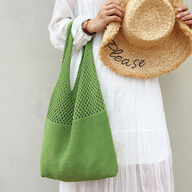 Avocado Green Knit Tote One-Shoulder Sweater shopping Bag