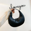 New Women's One-shoulder PU Zipper Hand-held Crescent handBag