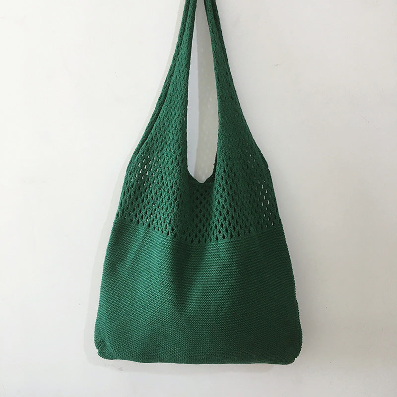 Avocado Green Knit Tote One-Shoulder Sweater shopping Bag