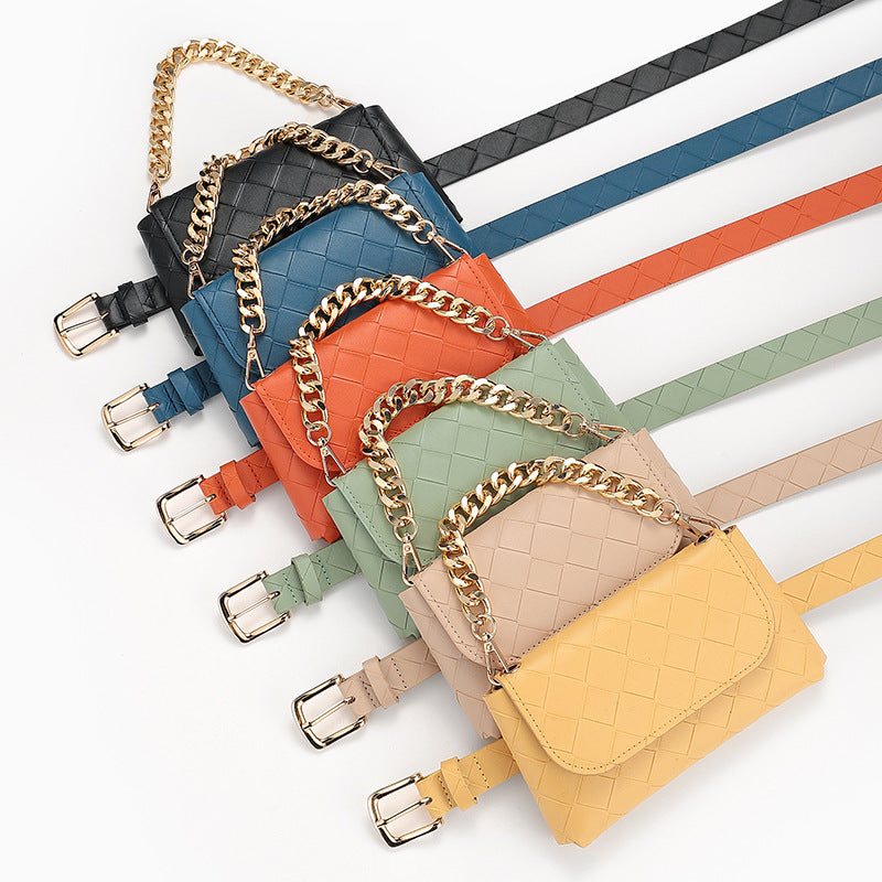 Plaid Leisure Decorative Chain Waist Bag