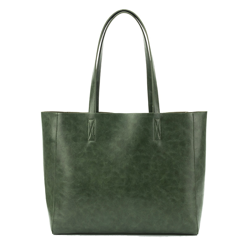 Dark Green Tote Oil Wax Soft Leather Women's Bag Retro Art