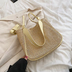 Women's Large Capacity Hand-held One-shoulder Woven Straw Bag