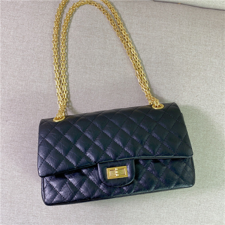 New Top Layer Cowhide Bursting Cracked Rhombus Women's shoulder Bag