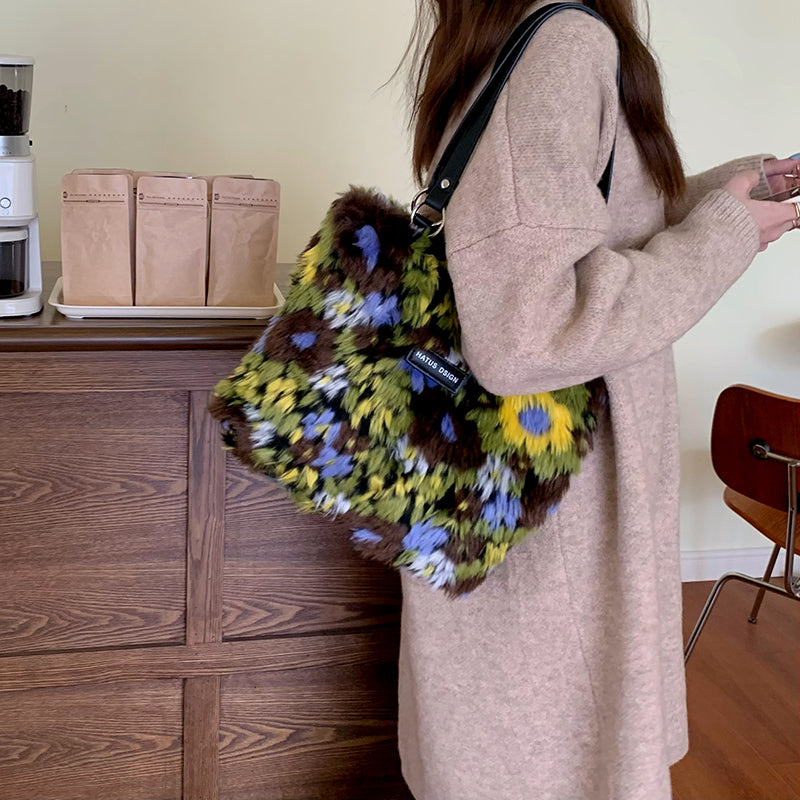 Oil Painting Art Color Plush shoulder Bag