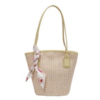 Women's Ins Straw Large Capacity Simple Silk Scarf Rattan shoulder bag