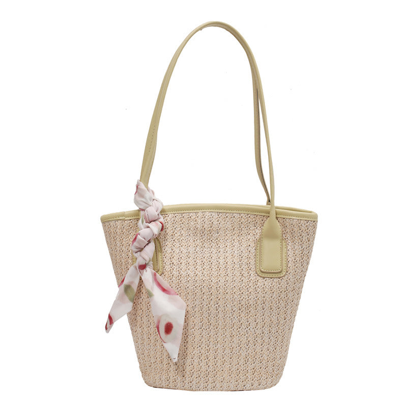 Women's Ins Straw Large Capacity Simple Silk Scarf Rattan shoulder bag