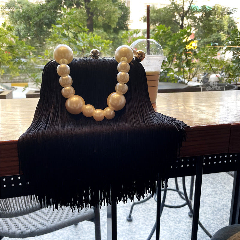 Pearl Chain Bag Fringed Small Square evening Bag