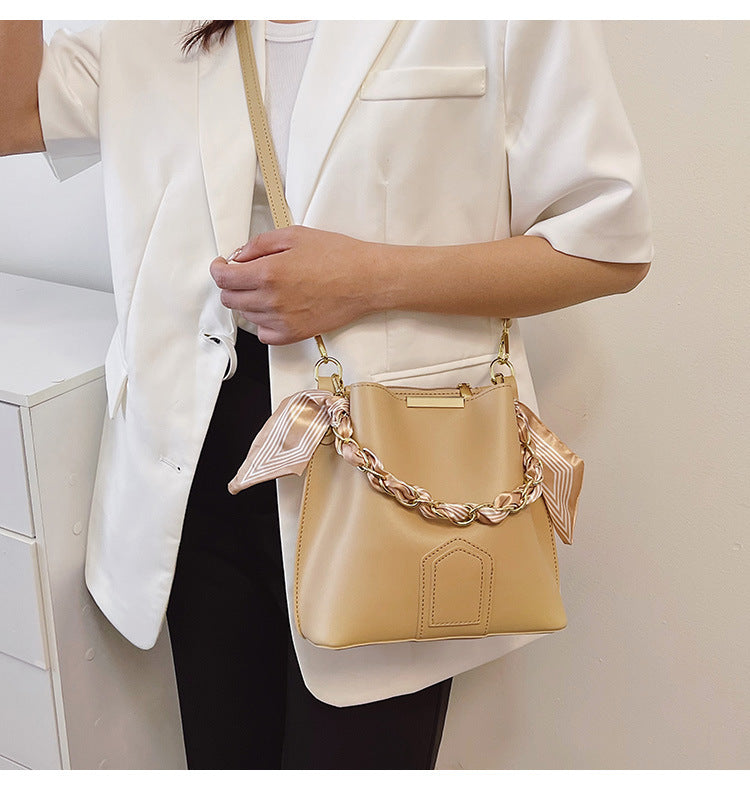 Leather crossbody Tote Bag with Chain Sling Handle