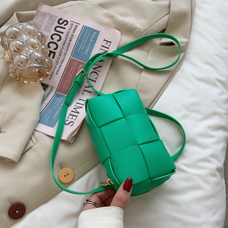 Avocado Green Fanny Pack With Square Plaid Braid Bag
