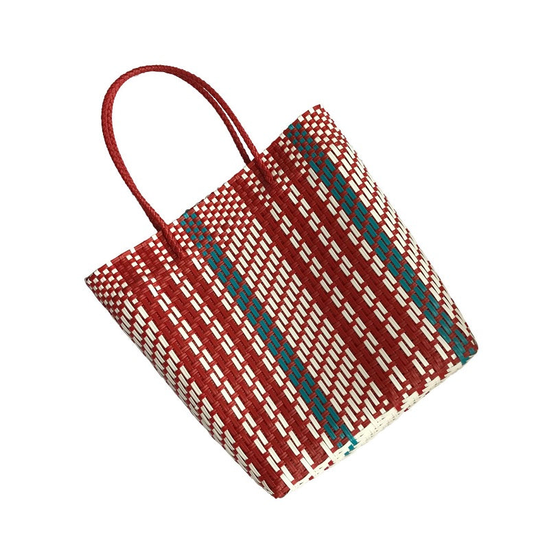 Plastic Hand Braided Stripe Shopping Shoulder Bag