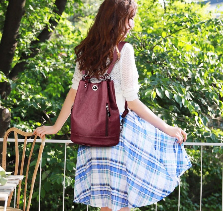 PU leather bucket bag pack