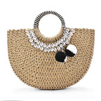 Hand-stitched shell bag round handbag
