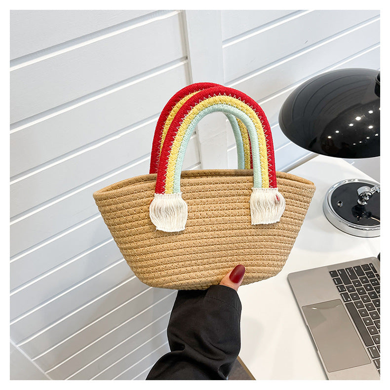 Rainbow Handbag Cotton Rope Handmade Straw Woven