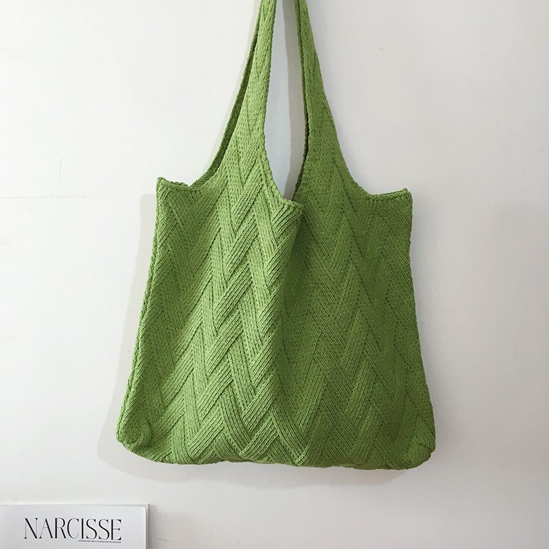 Avocado Green Knit Tote One-Shoulder Sweater shopping Bag