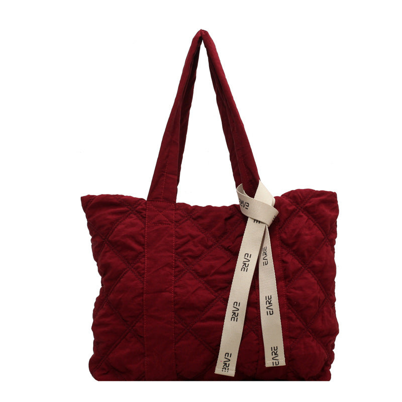 Women's Winter New Silk Scarf Rhombus Large-capacity Padded Shoulder Bag